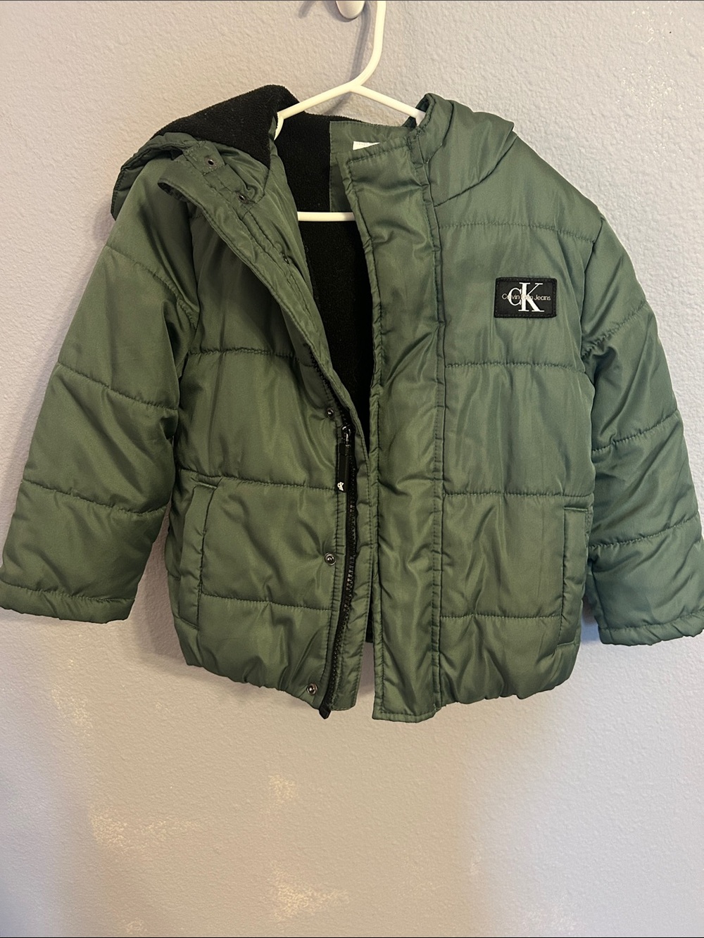 Calvin Klein Kids Toddler Olive Green Hooded Puffer Jacket Size 4T